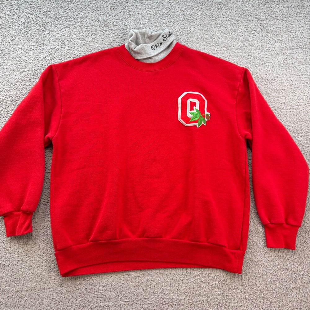 Vintage Off The Bench Ohio State Buckeyes Mock Neck Sweatshirt XL Red USA Made